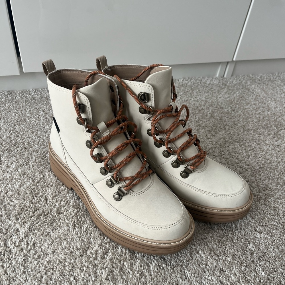 Teva Cream Ankle Boots with Brown Accents
